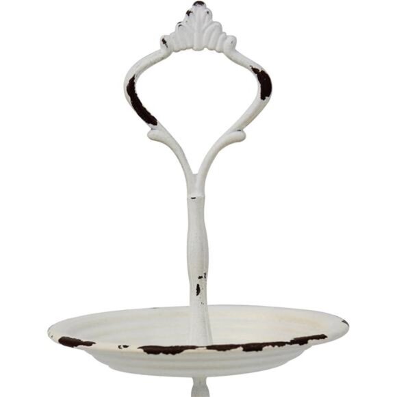 Small 2 Tier Worn White Metal Tray, Rustic Farmhouse Decor, Tiered Jewelry Tray - Picture 5 of 7